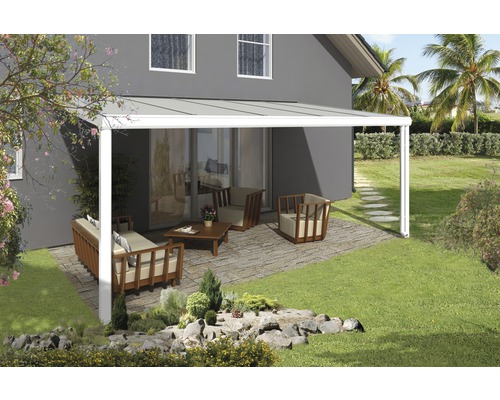 Toiture pour terrasse SKAN HOLZ Genua 541x307 cm blanc Terrasse avec auvent et meubles de salon de jardin