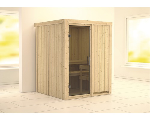 Sauna modulaire Karibu Norina sans poêle et couronne avec porte entièrement vitrée coloris graphite