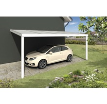 Carport mit Auto und Gartengestaltung
