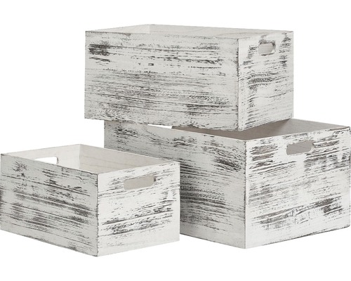 Caisses décoratives en bois en lot de 3 avec poignées de transport pour le rangement