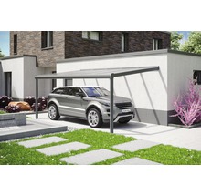 Modernes Carport aus Aluminium mit Auto vor einem Haus