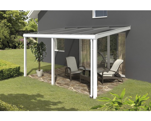 Toiture pour terrasse SKAN HOLZ Siena 434x257 cm, blanc Toit de terrasse avec mobilier de jardin sur la terrasse