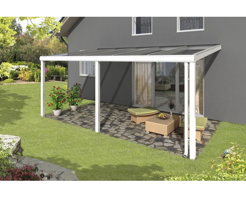 Toiture pour terrasse SKAN HOLZ Monza 541x257 cm, blanc Terrasse couverte avec mobilier de jardin sur pelouse