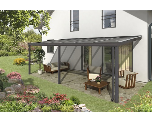 Toiture pour terrasse SKAN HOLZ Monza 648x257 cm, anthracite Pergola avec mobilier de jardin sur une terrasse