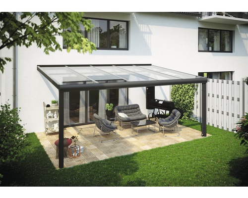 Toiture pour terrasse SKAN HOLZ Modena 541x357 cm, anthracite Terrasse avec toit de terrasse, mobilier de salon et barbecue