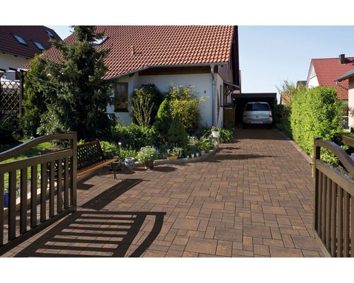 Allée avec pavés, maison et jardin
