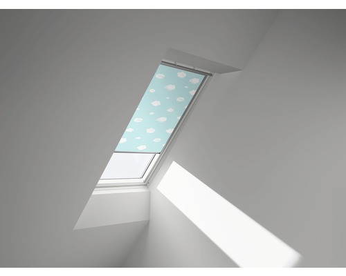 Store occultant VELUX Kids ciel bleu à commande manuelle cadre aluminium DKL C04 4660S