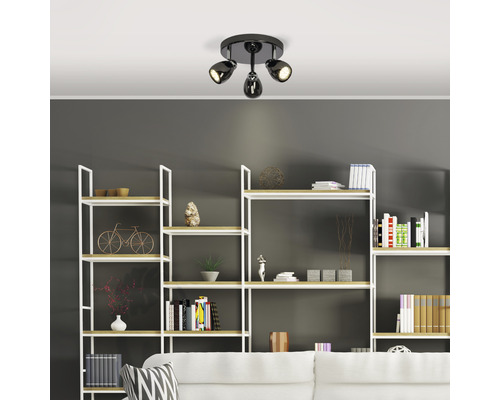 Spot de plafond à LED Milano chrome/noir avec 3 ampoules 3x250 lm 3 000 K blanc chaud Ø 330 mm