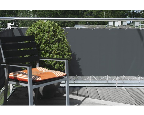 Szene mit Balkon, Sichtschutz, Stuhl und Pflanze