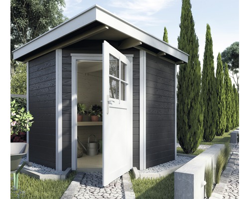 Chalet de jardin d'angle en madriers weka 229, avec plancher, 209x205 cm, anthracite-blanc