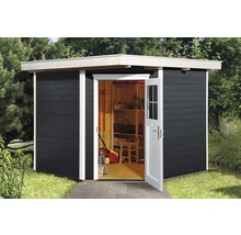 Blockbohlen-Eckhaus weka 229 mit Fußboden 270 x 270 cm anthrazit