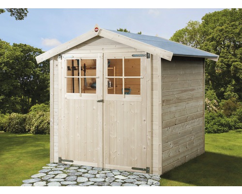 Abri de jardin weka 316 taille 1 avec plancher 240 x 171 cm naturel Abri de jardin en bois avec double porte et deux fenêtres