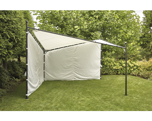 Tonnelle de jardin avec parois latérales en tissu sur une pelouse