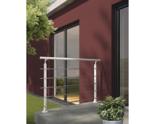 Terrasse avec garde-corps en acier inoxydable et plantes