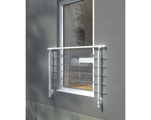 Fenêtre avec grille de fenêtre blanche en métal