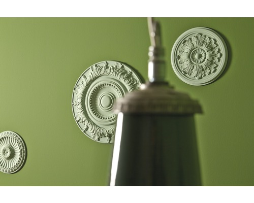 Rosaces décoratives en stuc sur un mur