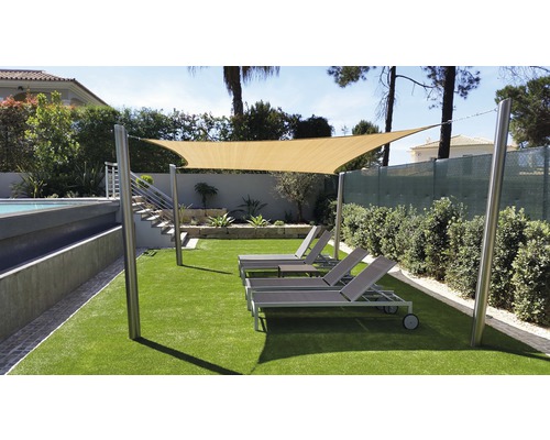 Voile d'ombrage carré Nesling 3,6 x 3,0 m, HDPE 285 g/m² perméable au vent et à l'eau, sable