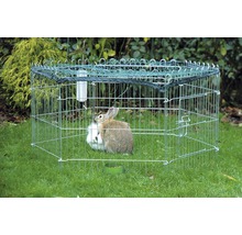 Enclos hexagonal avec filet en nylon, bouteille et gamelle 112x98x56 cm argent