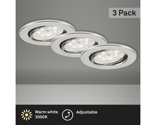 Éclairage à LED à encastrer lot de 3 alu avec ampoule 3x250 lm 3 000 K blanc  chaud Ø 68 mm rond métal IP23 - HORNBACH Luxembourg