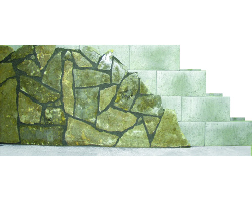Mur décoratif en pierre avec escalier en blocs de béton