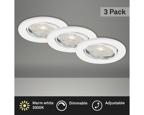 Ensemble d'éclairages LED à encastrer IP23 à intensité lumineuse variable 3 pcs 3x5W 3x460 lm 3000 K blanc chaud variateur rond blanc métal Ø 86/68 mm 230V-0