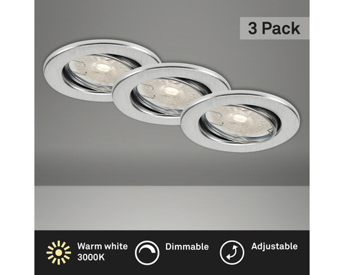 Set d'éclairages encastrés LED IP23 à intensité lumineuse variable 3 pces 3x5 W 3x380 lm 2700 K alu/métal Ø 8,6/6,8 cm 230 V