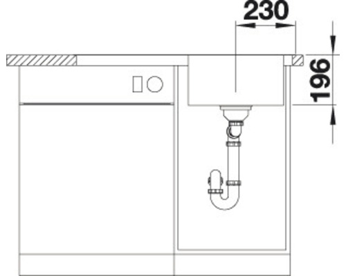 Dessin technique d''un meuble sous-évier avec évier et lave-vaisselle