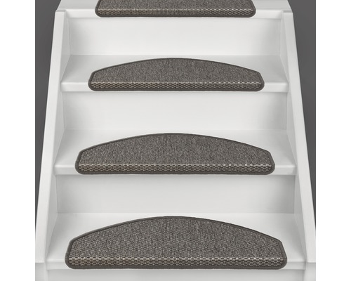 Escalier avec des tapis d''escalier gris.