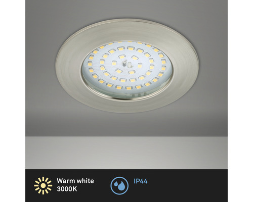 Éclairage à LED à encastrer nickel/mat avec ampoule 1 000 lm 3 000 K blanc chaud Ø 85 mm rond plastique IP44-0