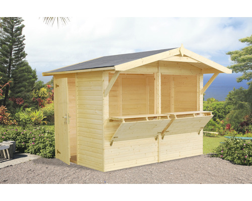 Stand de marché Palmako Stella 5,0 m² 311 x 267 cm naturel Abri de jardin en bois avec comptoir de vente