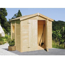 Abri de jardin en bois avec porte ouverte et fenêtre