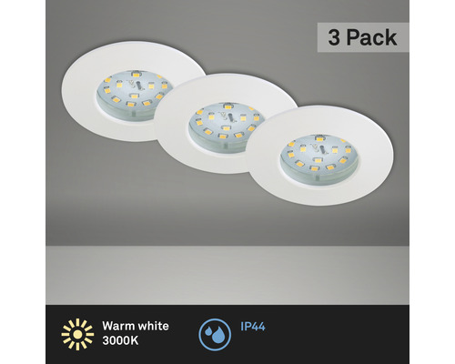 LED Einbauleuchten Set IP44 1x5W 3x400 lm 3000 K warmweiß rund kunststoff weiß Ø 75/60 mm 230V