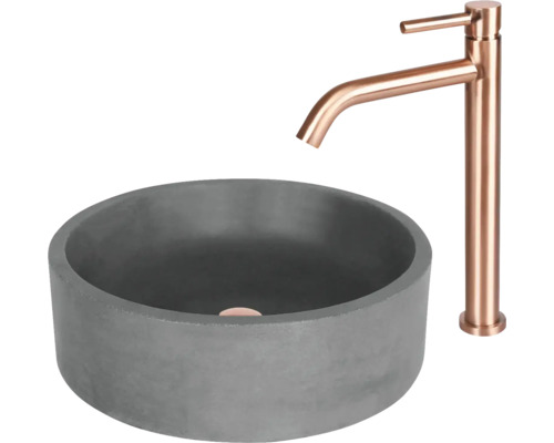 Vasque à poser en béton gris avec robinetterie