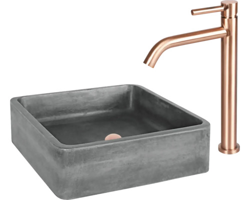 Vasque à poser en béton avec robinetterie