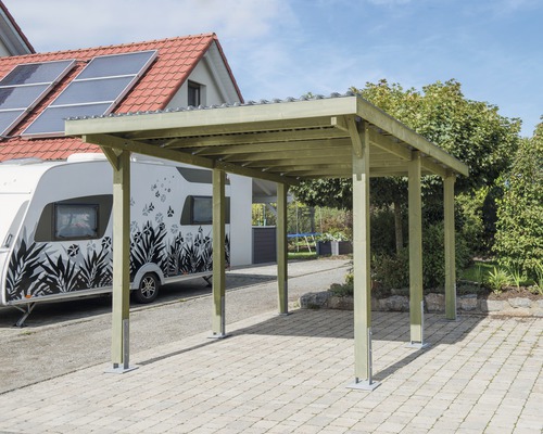 Carport pour véhicule Vertika toit aluminium 301x504 cm traité en autoclave par imprégnation