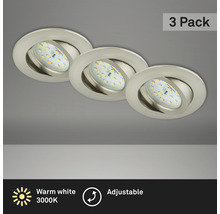 Set d'éclairages encastrés LED IP23 3 pces 3x5 W 3x400 lm 3000 K nickel/mat Ø 6,8 cm 230 V