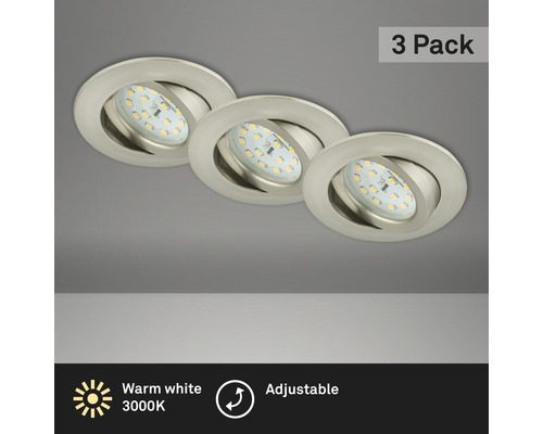 Éclairage à LED à encastrer lot de 3 nickel/mat avec ampoule 3x400 lm 3 000 K blanc chaud Ø 68 mm rond plastique IP23