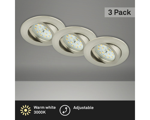 LED Einbauleuchten Set IP23 3-tlg 3x5W 3x400 lm 3000 K warmweiß rund kunststoff nickel/matt Ø 68 mm 230V