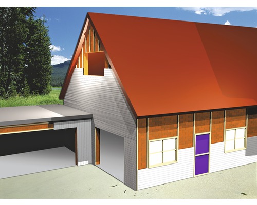 Haus mit Garage und Satteldach im Rohbau