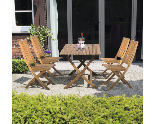 Ensemble de jardin avec table pliante et quatre chaises pliantes en bois