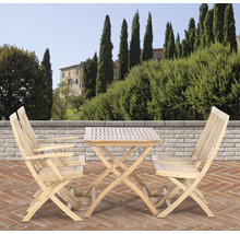 Gartensitzgruppe mit Tisch und Klappstühlen aus Holz