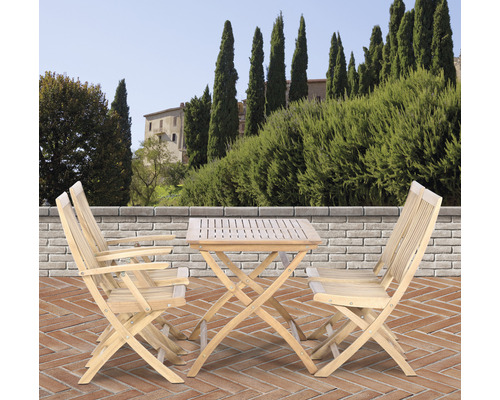 Salon de jardin avec table et chaises pliantes en bois
