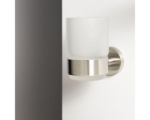 Wandmontierter Zahnputzbecherhalter aus Edelstahl mit Glas