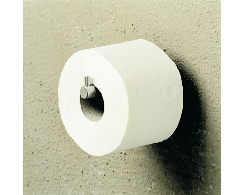 Toilettenpapierrolle an einer Halterung an der Wand