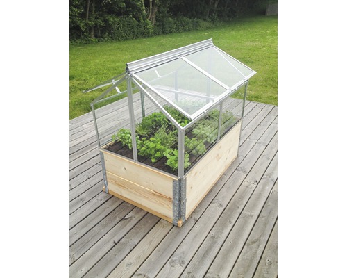 Jardinière surélevée avec châssis en bois et verre