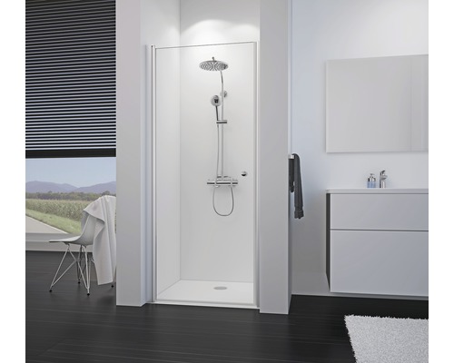 Porte pivotante niche Breuer Elana 8 800x2000 mm en verre véritable transparent clair aspect chrome