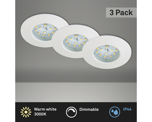 LED Einbauleuchten Set IP44 dimmbar 3-tlg 3x5,5W 3x470 lm 3000 K warmweiß rund kunststoff weiß Ø 75/60 mm 230V