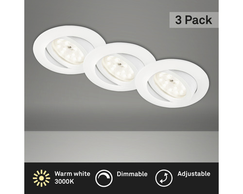 Éclairage à LED à encastrer lot de 3 blanc variable avec ampoule 3x470 lm 3 000 K blanc chaud Ø 68 mm rond plastique IP23