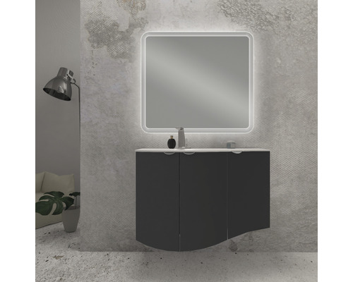 Salle de bain avec miroir lumineux et meuble sous-lavabo