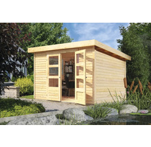 Abri de jardin en bois avec porte double et fenêtres